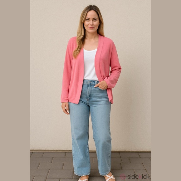 NEW! 100% Cashmere Claudia Nichole Bright Pink Cardigan Sweater Size Large NWT - Picture 15 of 15